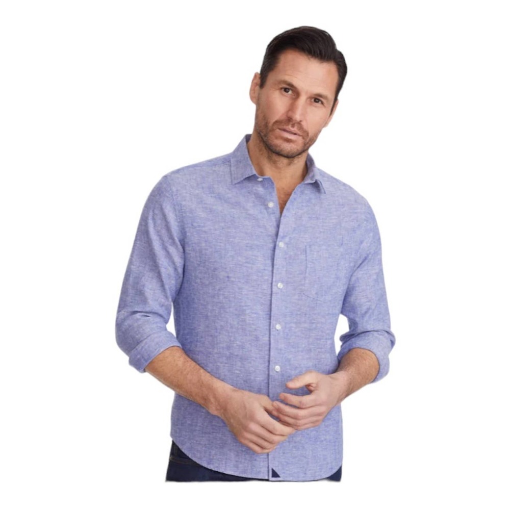 untuckit linen blue men’s size xl button down shirt